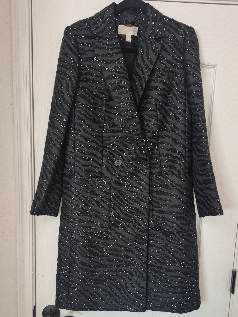 Gorgeous Michael Kors Sequin Zebra Striped Black Coat SZ 4